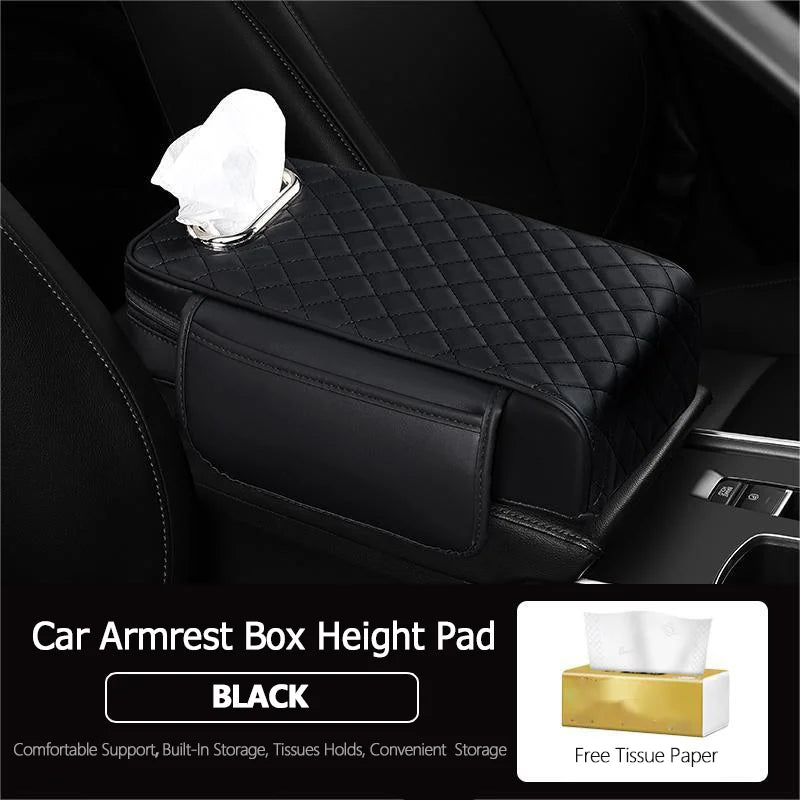 Luxury Elegant Leather Car Interior Accessories Armrest Storage Box Cover High Tissue Storage Capacity for Center Console Mat