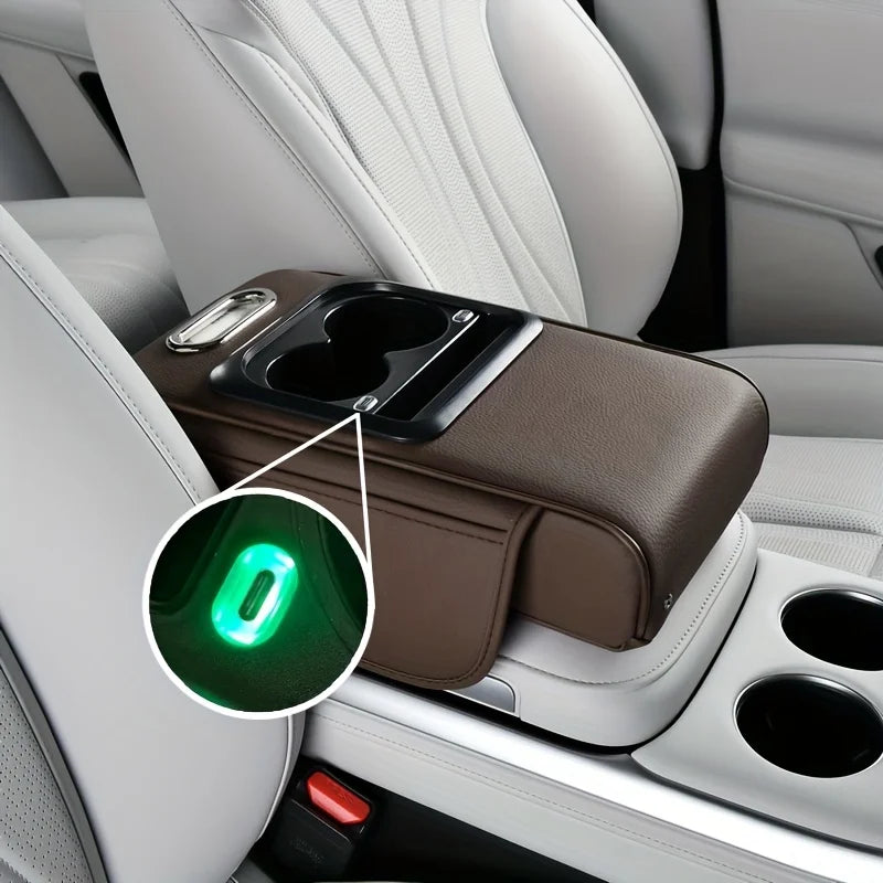 Factory Direct Sales Car Charging Integrated Leather Height-increasing Armrest Box Storage Box for Cup Holder Tissue Storage