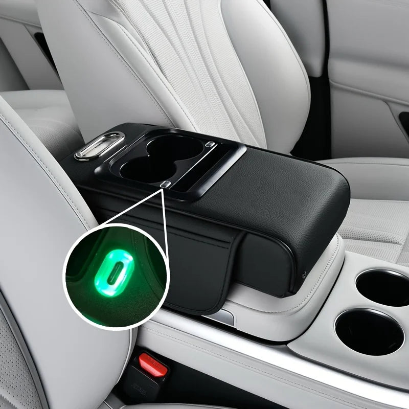 2025 New Arrival Muti-color Custom Leather Car Armrest Cushion Cover with Type-c Interface Charging Function