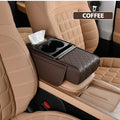 Quilted Embroidery Leather Car Center Armrest Pad with Tissue Box Cup Phone Multi-functional Storage Box