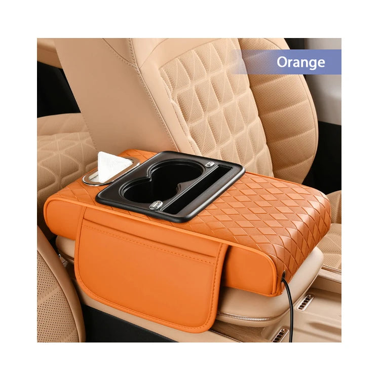 Multifunction Leather Universal Auto Car Armrest Cup Tissue Box Holder Storage Organizer with Type-c and Usb Charging
