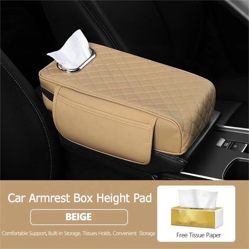 Luxury Elegant Leather Car Interior Accessories Armrest Storage Box Cover High Tissue Storage Capacity for Center Console Mat