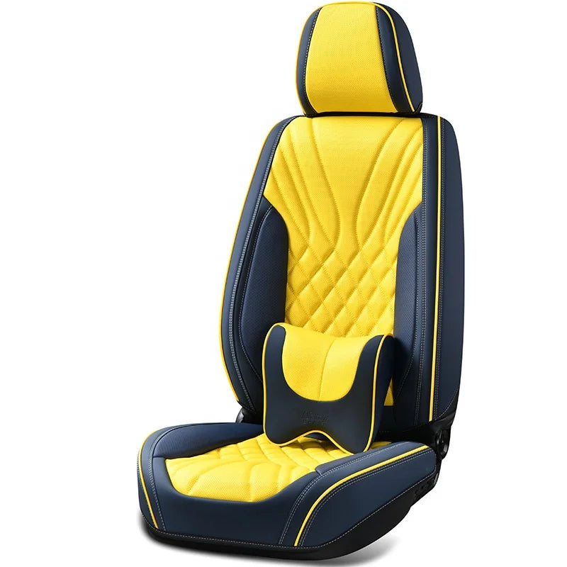 Luxury Car Seat Cover Cushion Set Waterproof Universal Leather Housse Siege Mustan Tesla Ford Deep Blue Yellow