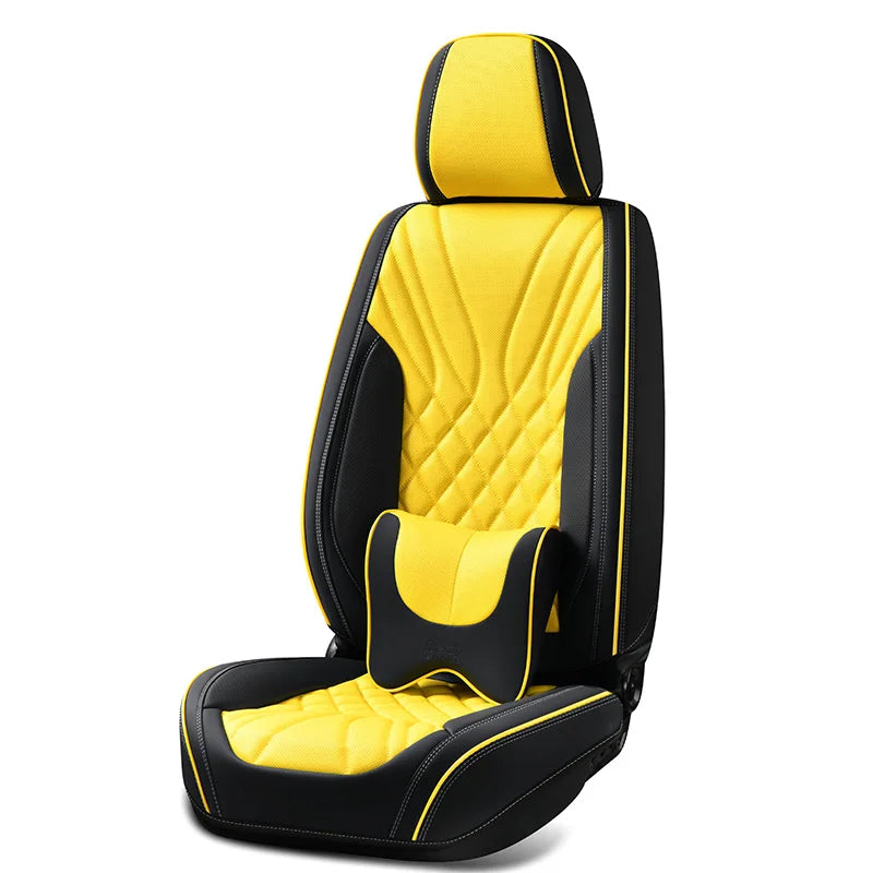 Automobile Cushion Luxury All Seasons Breathable Black Yellow Seamless Leather Full Set Car Seat