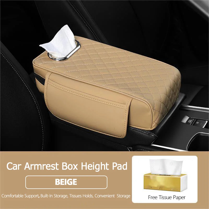 High-Tissue Storage Capacity Leather Car Interior Accessories Armrest Storage Box Cover Center Console Pad Compatible