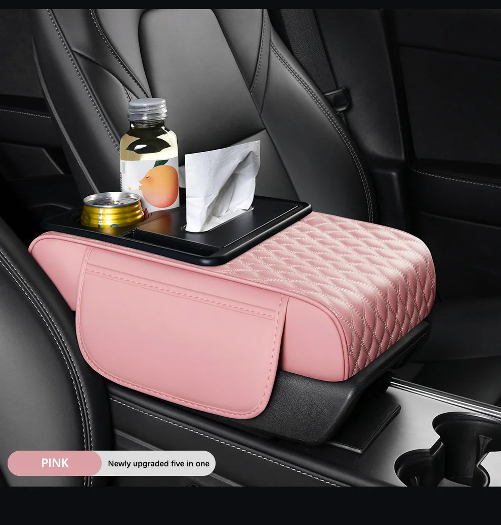Factory Direct Car Interior Decoration Accessories Leather Armrest Box Storage Pad With Cup Phone