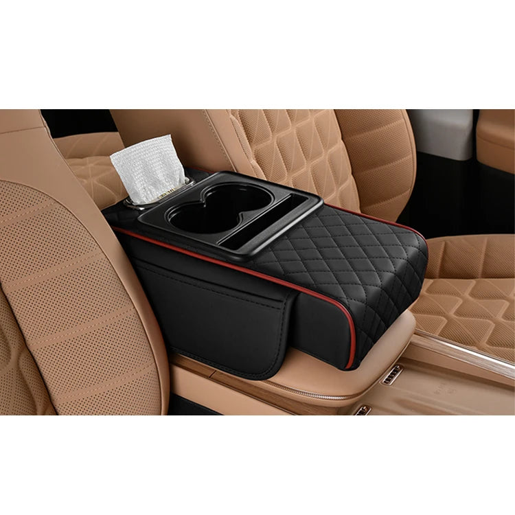 Most Popular 2025 8cm Thickened Car Storage Box with Double Cup Holder Leather Pad Car Armrest Tissue Box
