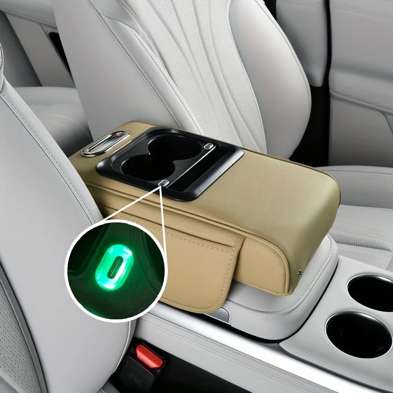 Luxury Integrated Charging Car Armrest Protection Cushion Car Interior Accessories Car Center Console Phone Cup Bottle Storage