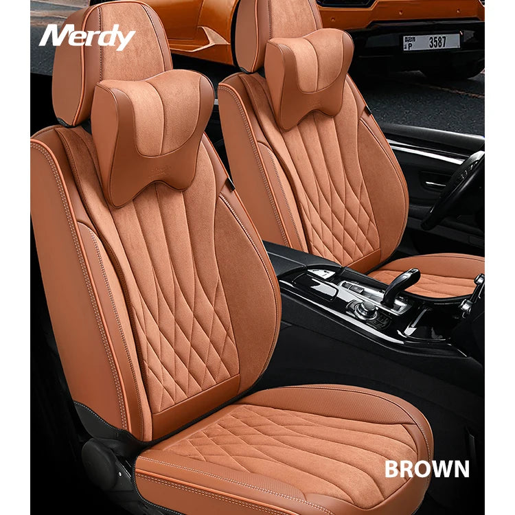 2025 Luxury Fashion Black Breathable Leather Full Set Car Seat Covers Cushion