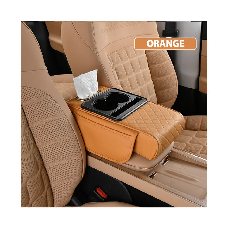 Car Interior Accessories Leather Armrest Storage Box Cover Tissue Storage Capacity Water Cup Assembled Center Console Pad