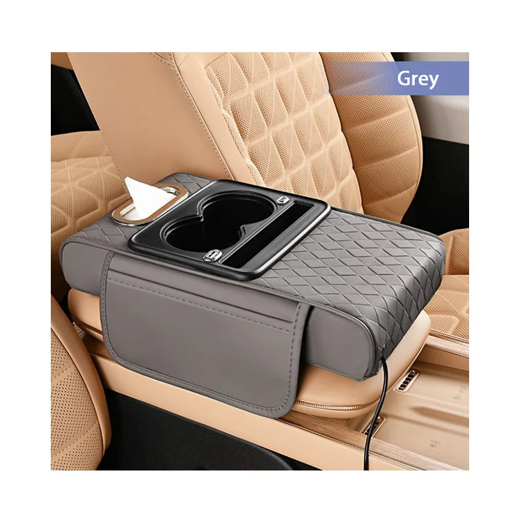 Factory Supply Car Armrest Box With Storage Bag Leather Hand Rest Support Cushion Tissue Box