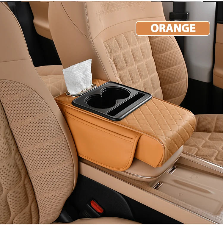 Leather Car Interior Accessories Armrest Storage Box Cover Tissue Storage Capacity Water Cup Holder Assembled Center Console Pad