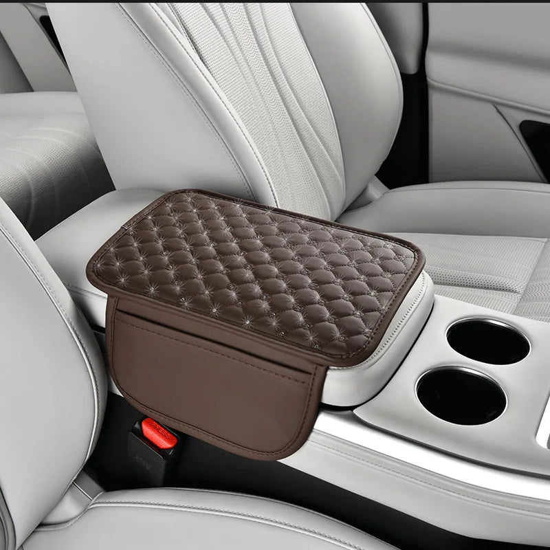 2025 New Product Muti-color Sequined Thin Car Armrest Box Pads with Phone Storage Pocket