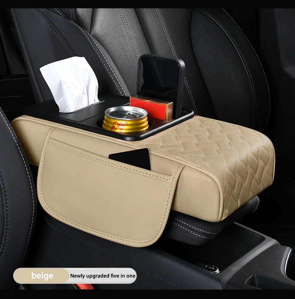 Custom Multi-Pocket Travel Storage Car Armrest Console Universal Armrest Box Front Cup Holder Tissue Box