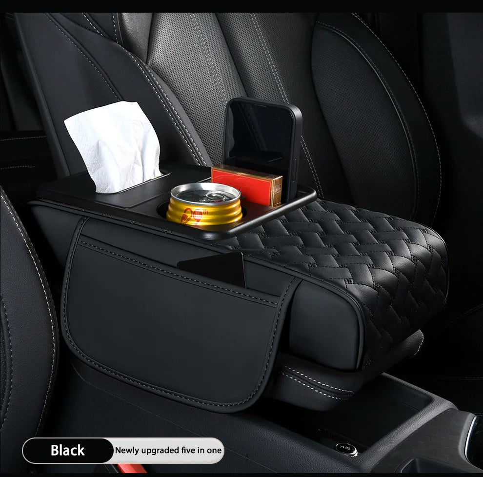 Custom Multi-Pocket Travel Storage Car Armrest Console Universal Armrest Box Front Cup Holder Tissue Box