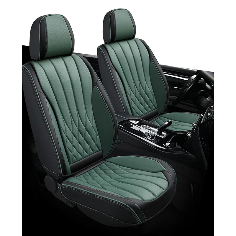 Full Set Original Leather Waterproof Custom Four Seasons Black Green Car Seat Cushion Cover