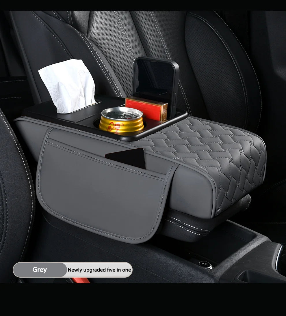 Hot Sale Leather Car Armrest Protection Cushion Car Interior Accessories Car Center Console for Phone Cup Bottle Napkin Storage