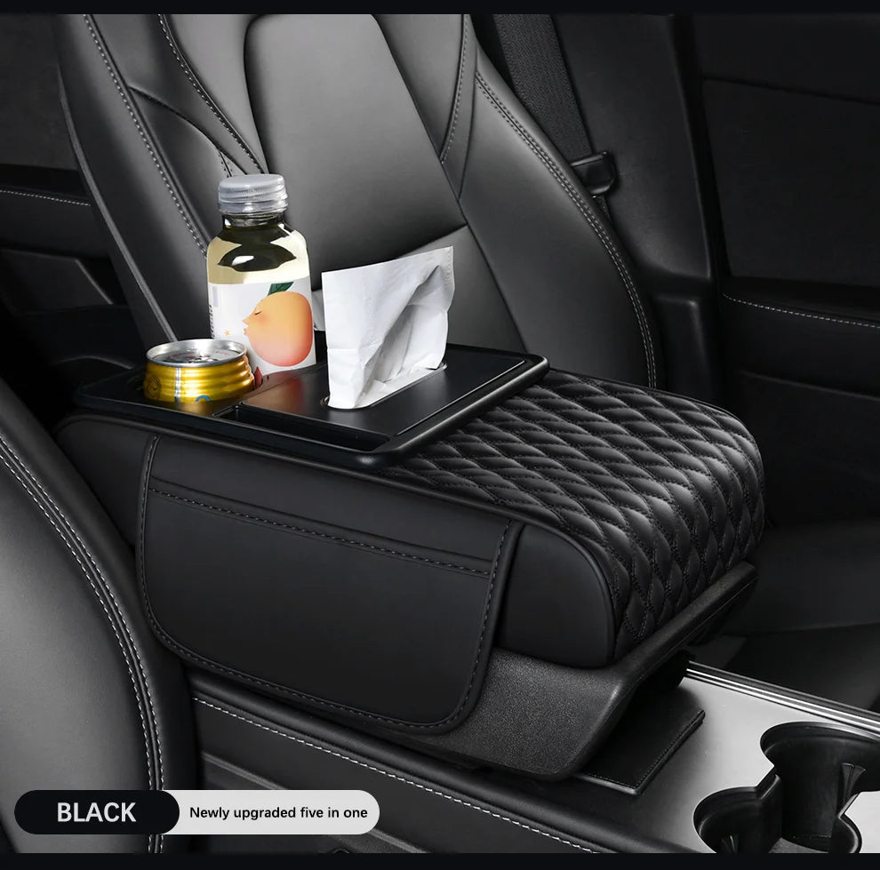 Multifunctional Car Leather Armrest pad Central Armrest Tissue Box Cup Holder Tissue Storage