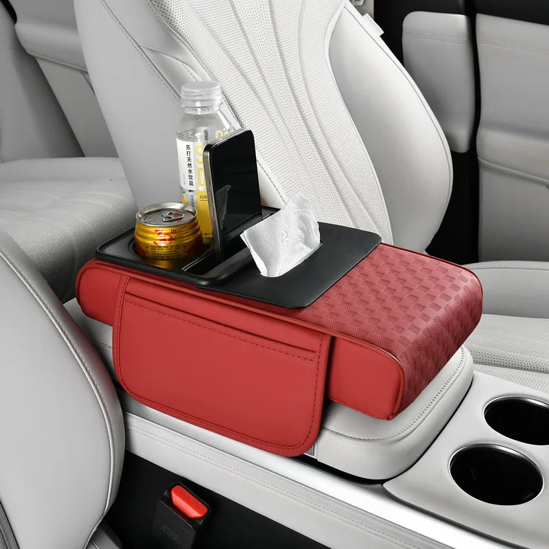 Leather Car Armrest Height Pad Practical Multifunctional Water Cup Holder Napkin Storage
