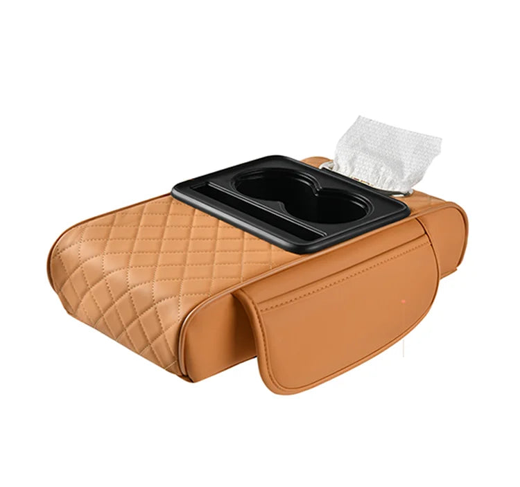 Car Interior Accessories Leather Armrest Storage Box Cover Tissue Storage Capacity Water Cup Holder Assembled Center Console Pad