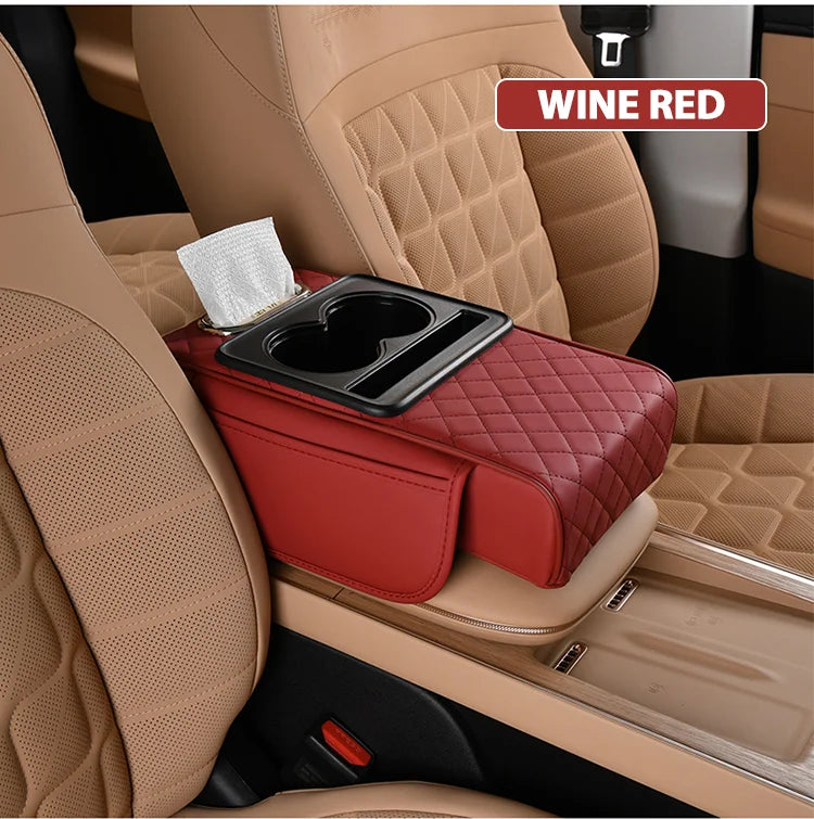 High Quality Leather Car Interior Accessories Car Center Armrest Pad with Tissue Water Cup Holder Storage Box